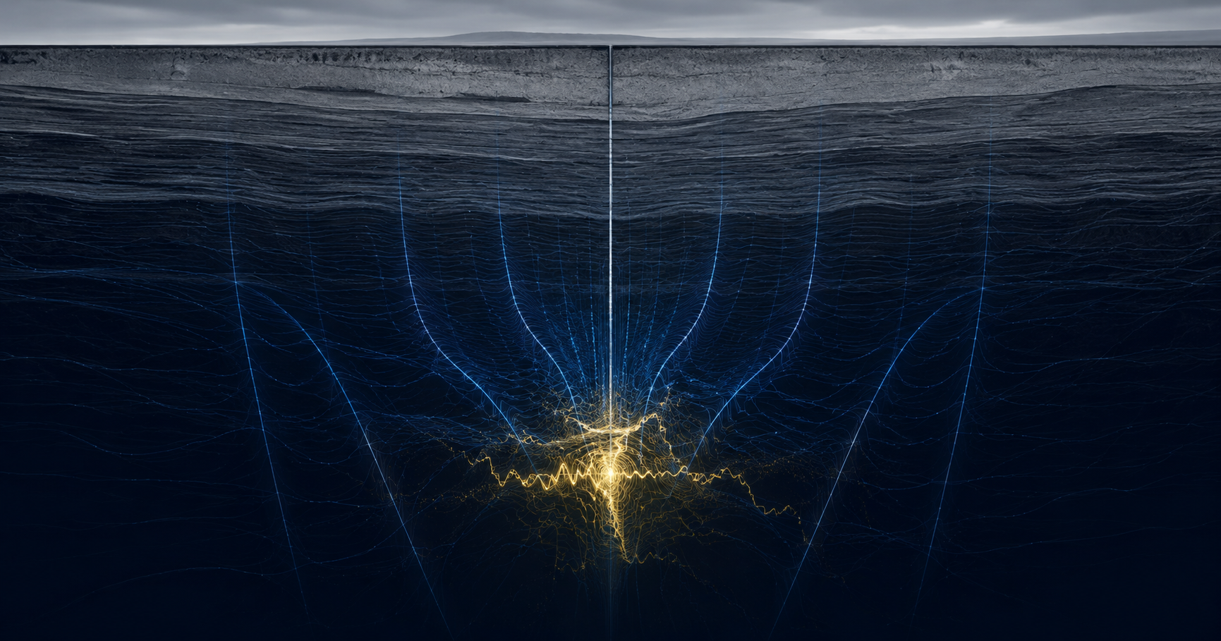 Critical mineral subsurface mapping platform rendering a deep subsurface anomaly picture beneath a drill target, before the rig mobilizes.
