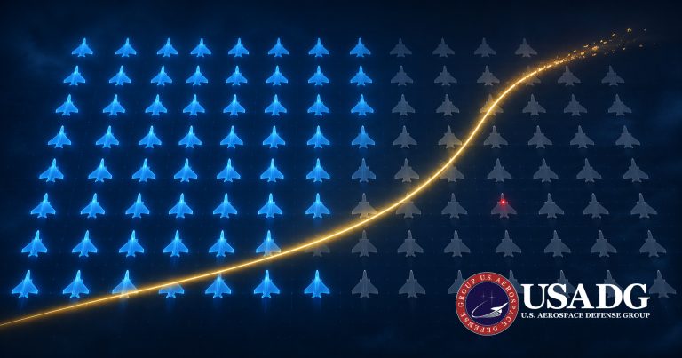 Defense sustainment cost and readiness analytics — a fleet availability grid with grounded and mission-capable aircraft, tied to a rising lifecycle cost curve.